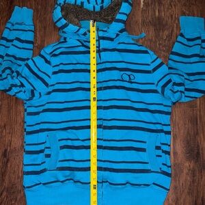 Y2K Ocean Pacific OP Blue Striped Zip Up Hoodie Insulated/Sherpa Hood Surf L
